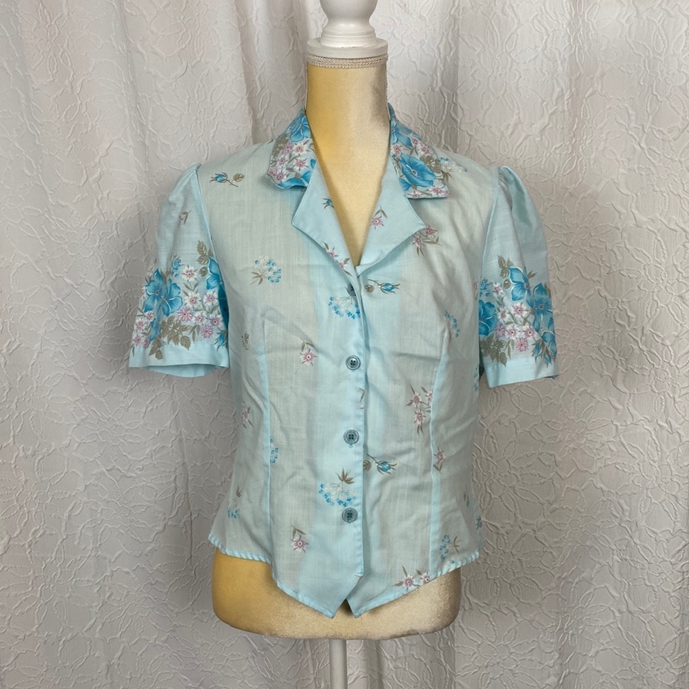 Cute Vintage Pykettes Floral Puff Sleeve Blouse